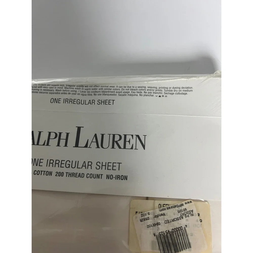 Ralph Lauren Flat Sheet Queen Cream 100% Cotton No-Iron Irregular Vintage G11